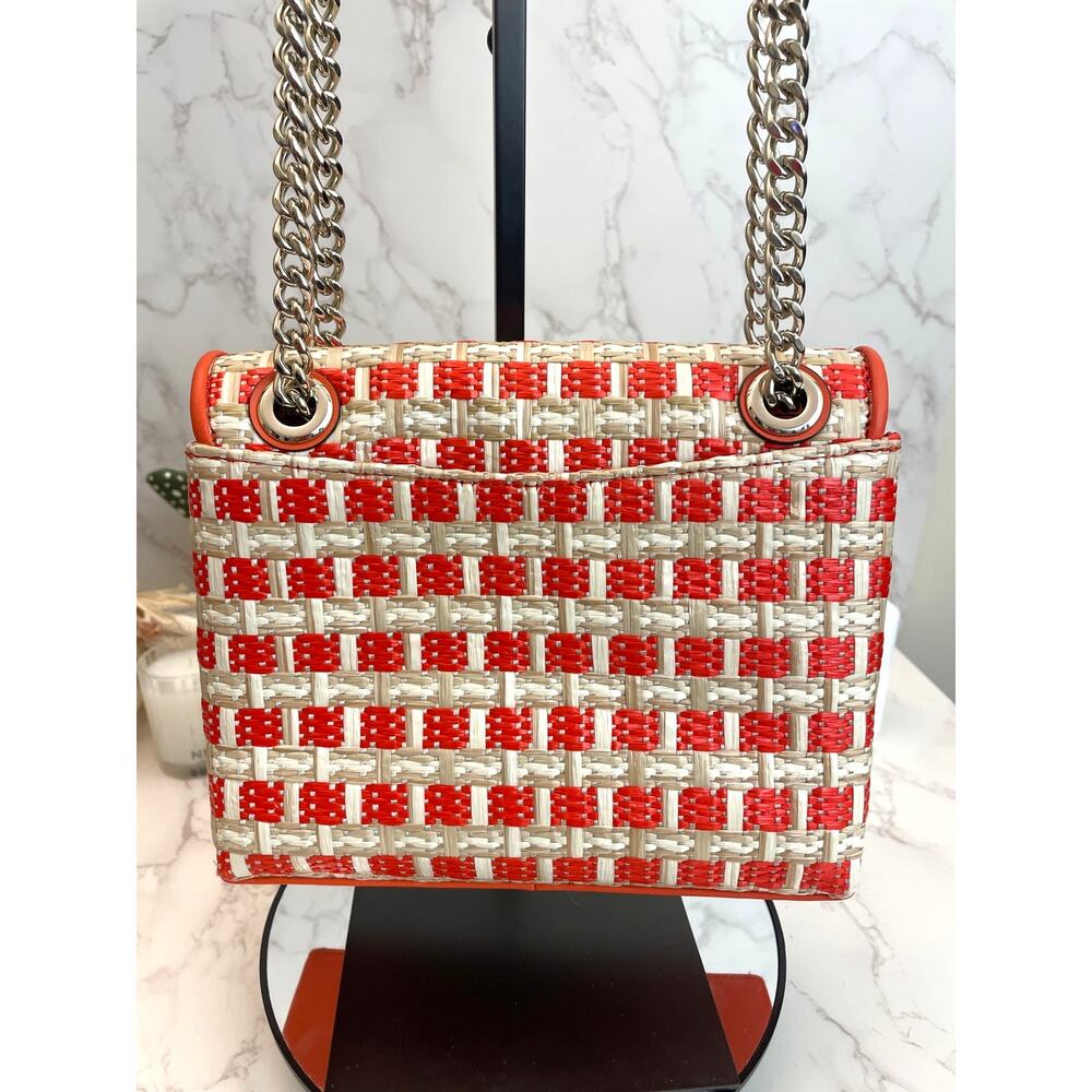 Kate Spade Small Flap Natalie Straw Leather Coral Shoulder Crossbody NWOT - Picture 5 of 10